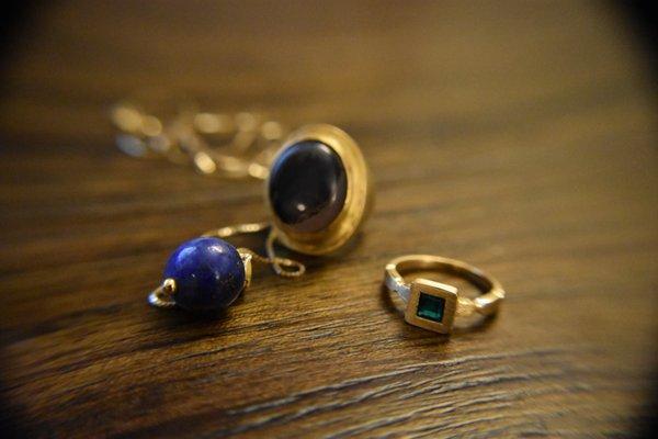 Three pieces from Siva, a beautiful Lapis necklace, an emerald ring, and a custom agate ring! Cannot be happier. Thank you, Siva.