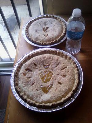 Mango Pineapple with Coconut Crust (GF optional)
Two available sizes are available for all pies
 10" for $30
8.5" for $25