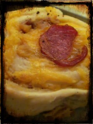 LinguicaBurger Smackdoodle - Ground Linguica & Hamburg, spices, cheese make the filling topped with cheese and a slice of Linguica