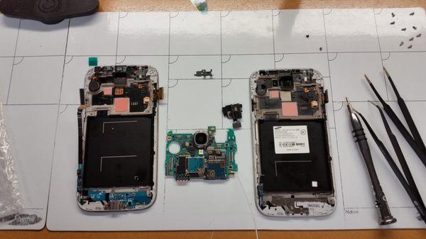 Swapping parts on a Samsung Galaxy S4.