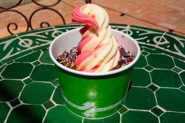 Watermelon & Mango Tango Swirl with Snowcaps.