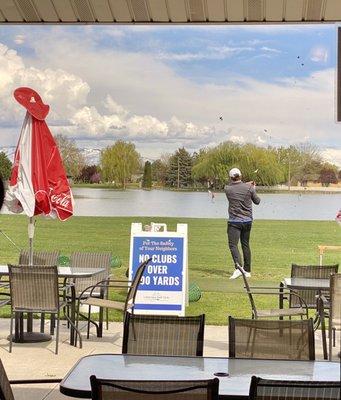 View from bar, less than 200 yards hitting into the pond