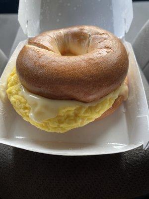 pork roll egg and cheese on plain bagel