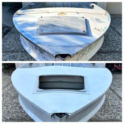 Boat hull blasted