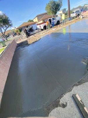 Freshly poured concrete for driveway