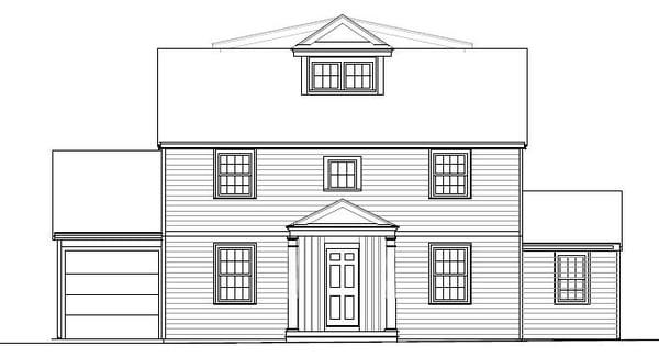 Front elevation of our home. It fits in well with the standard colonials in the neighborhood, which is key to zoning approval.