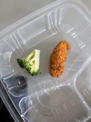 Chicken tender and piece of broccoli for size comparison.