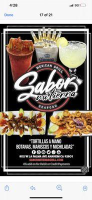 We have micheladas margaritas caguamas seafood appetizers