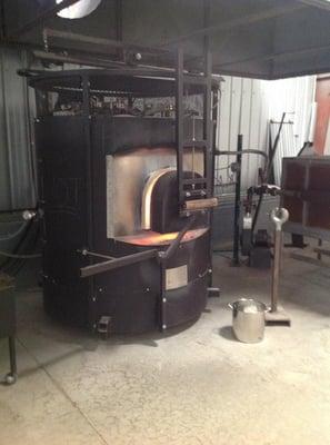 the furnace in the glass blowing-hot  studio