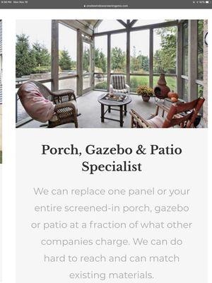 Screened in porch specialists! Many screen options to make every patio perfect!