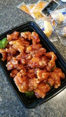 General tso's chicken. Try to get a photo of the other food, but it all got eaten too fast!. Next time...