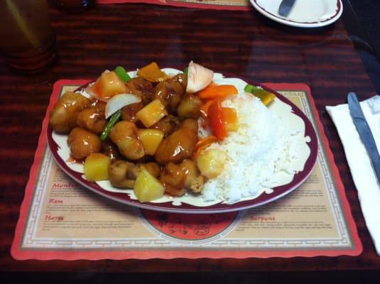 Lunch portion of sweet and sour pork. Very large!