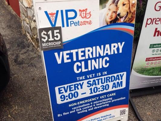 VIP vet every Saturday morning.  Been going to them for years.