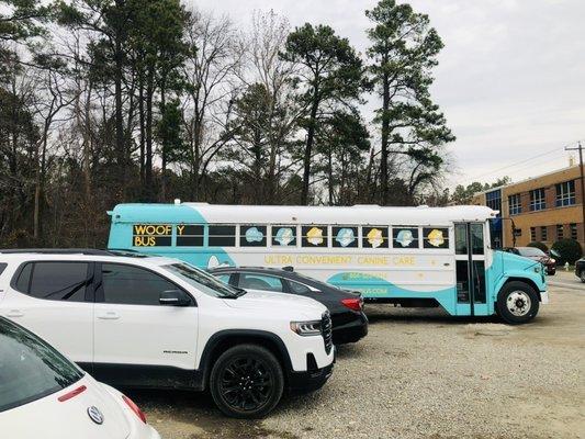 Woofy Bus departs school to drop off locations.