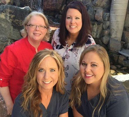 Our friendly and competent team clockwise from top left: Dr. Linda Ludin, Ms. Heidi Smith, Ms. Sara Kreymborg and Ms. Teresa Dempsey.