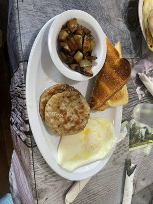 One egg sausage breakfast.