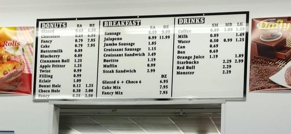 A Donuts' menu.