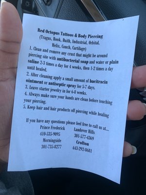 Piercing care instructions