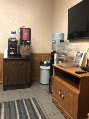 Waiting room with fresh coffee and chocolate chip cookies while my car gets serviced.