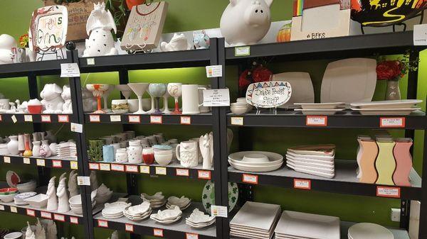 We have 6 shelves packed with a variety of bisque just waiting to be painted and personalized by you!