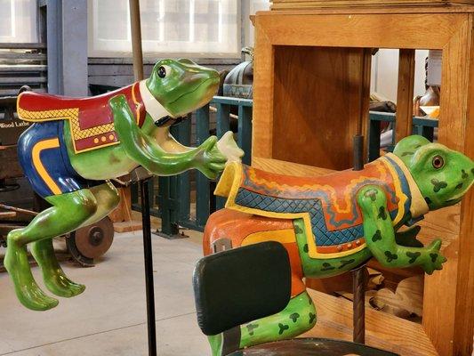 The Herschell HOP TOAD is the only American carousel animal that wears clothing.