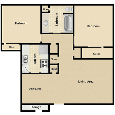 2 Bedroom. 1 Bath