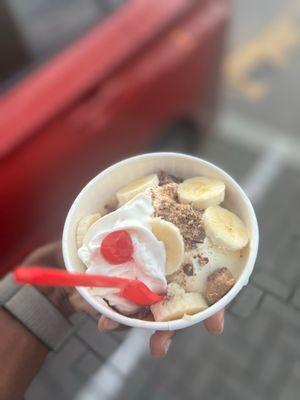 PBC & B  Peanut butter and Reese's w/banana and whip cream/cherry