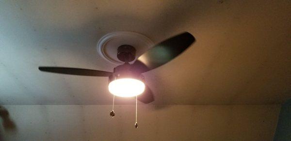 Not only did they install this new ceiling fan, they put it together and completed the work in an hour!