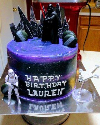 May the 4th be with you. Her Birthday happens to fall on May 4th. Such a fun and cool cake.