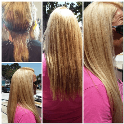 Root retouch, hair cut and smooth out