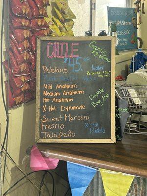 Prices for different Pueblo chili