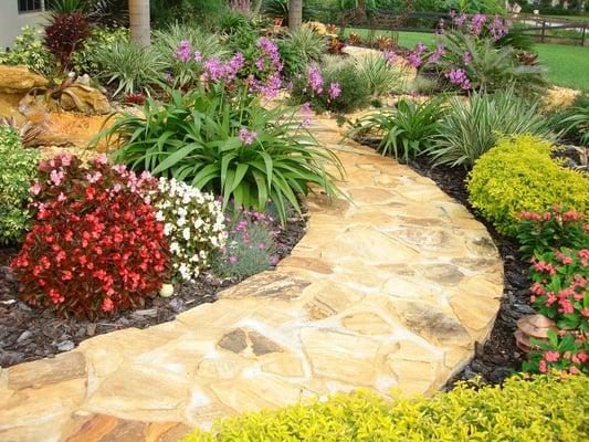 stone path and landscaping