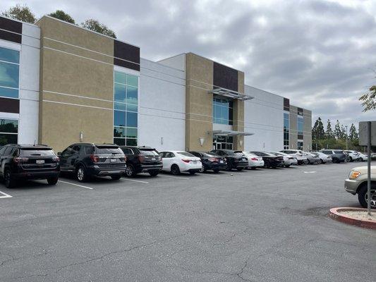 View of the building from the parking lot