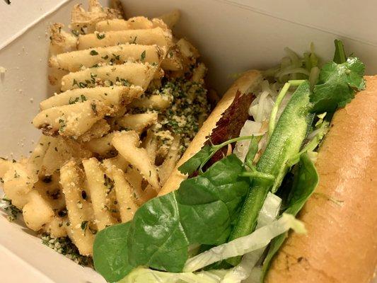 Half brisket bahn mi and truffle fries