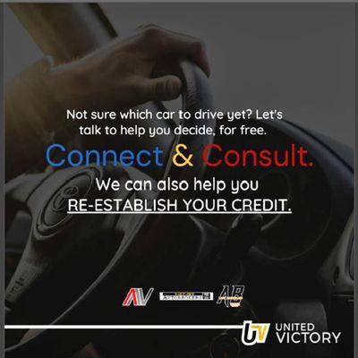 We can to give advice on re-establishing credit  to get that car of your dreams. 
Connect with United Victory