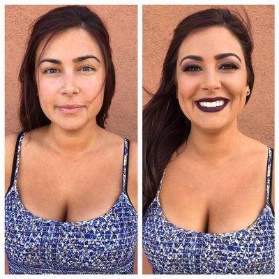 Before and After using Glo Minerals makeup and post spray tan