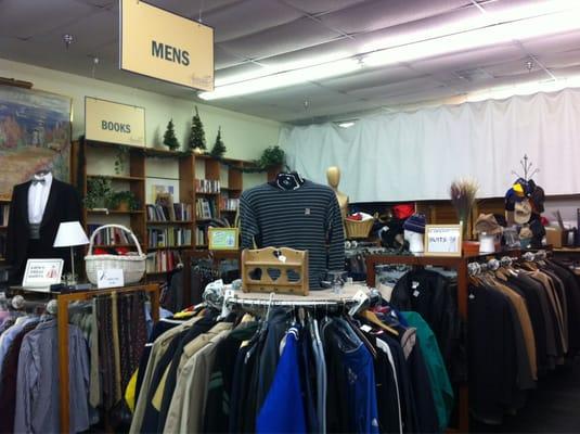 Men's clothing in book/audiovisual area. Awkward. Slightly.