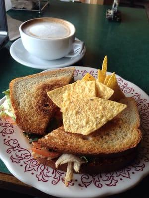 Herb Roasted Chicken and Red Pepper sandwich, 12oz latte