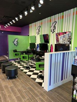 Our "XBox" chairs allow our clients to get their game on while they enjoy a haircut and style!