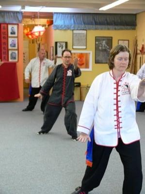 Tai Chi class being lead by DaiSi Hing Miller.  Si Hing Miller has over 15 years experience.