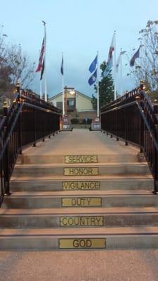 Walkway up to flags