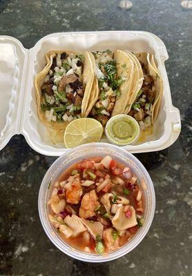 Ceviche and tacos.