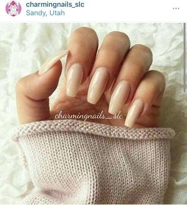 Beautiful charming nude shellac manicure.