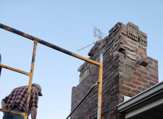 We tore this chimney down to the roof then rebuilt it