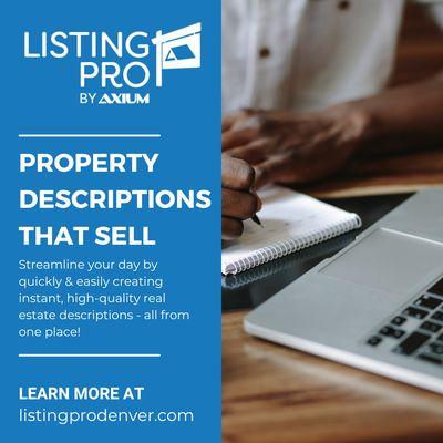 ListingPro is very excited to be offering our newest service, real estate property descriptions! Visit listingprodenver.com to learn more!