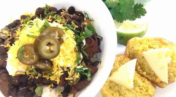 Black beans and rice, right from the Co-op's kitchen, by Grassroot Gourmet.