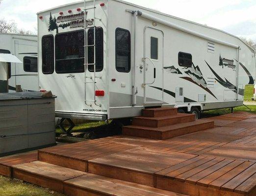 Camper washed, waxed and deck stained