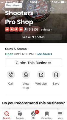 Yelp page showing open but really closed