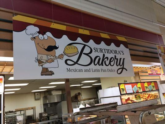 Hanging sign for local bakery.