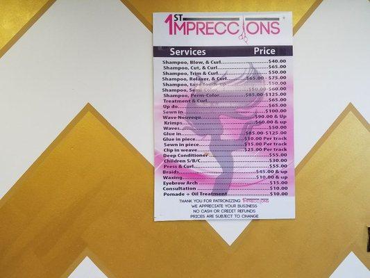 Yes, There is that PRICE LIST